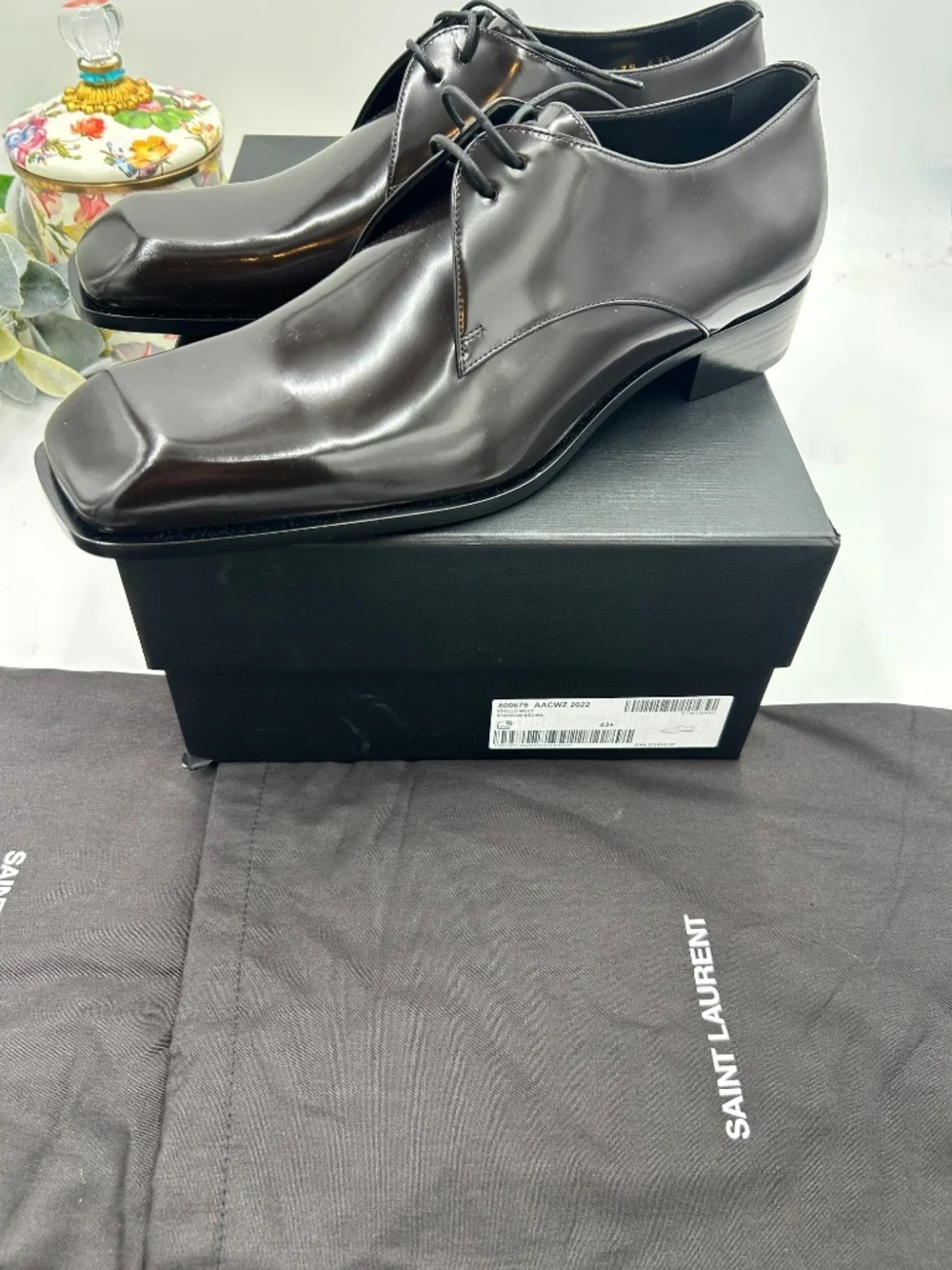 Men’s Saint Laurent Jean Polished Leather Derby Shoes. Size 43.5/10.5 US.